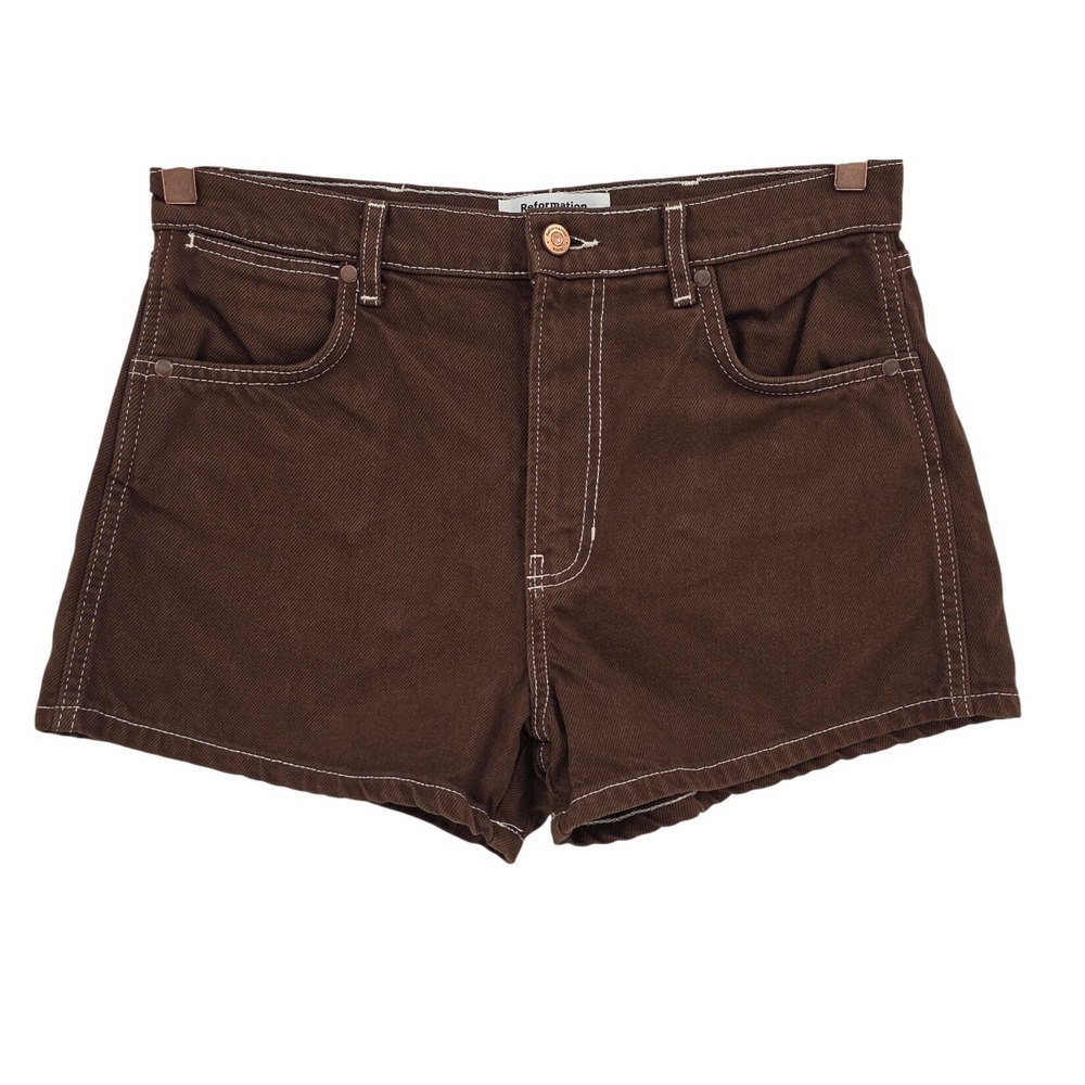 Reformation Womens 28 Cowboy High Rise Jean Shorts in Chocolate - Picture 2 of 11